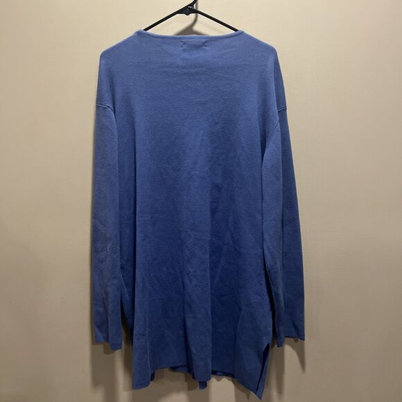 Travelsmith Women's Blue Long Sweater 2 Buttons L Cotton Loose Flowy Comfort - Picture 5 of 10